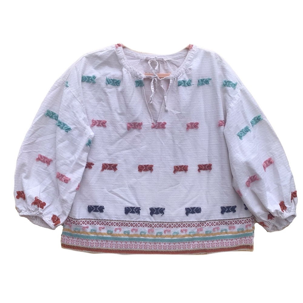 Lou & Grey For Loft Getaway Peasant Blouse White Women's Small 100% Cotton